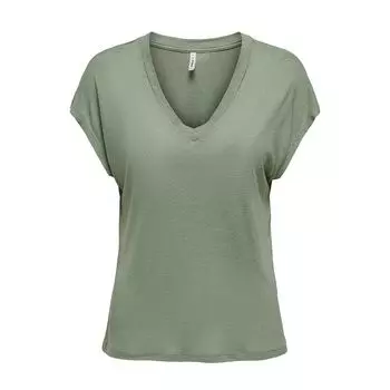 ТОЛЬКО женская зеленая струящаяся футболка с V-образным вырезом S бежевый
