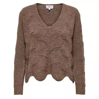ТОЛЬКО женский свитер косой вязки с v-образным вырезом S коричневый