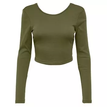ТОЛЬКО женский укороченный топ с длинными рукавами и круглым вырезом S хаки