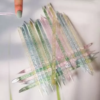 Толкатель для кутикулы ногтей, кристалл, двойной конец, многоразовый маникюр, кутикула, омертвевшая кожа, палочки для педикюра, вилка, инструмент для чистого ухода за ногтями розовый