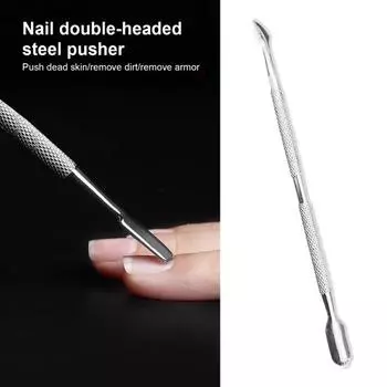 Толкатель для кутикулы с двойной головкой для удаления омертвевшей кожи, инструмент для снятия лака из нержавеющей стали серебряный