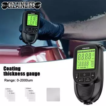 Толщиномер автомобильного покрытия HW400S 0-2000UM Цифровой тестер толщины лакокрасочного покрытия с подсветкой Измерительный прибор для краски Fe NFe белый