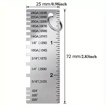 Толщиномер листового металла Металлический инструмент Нержавеющая сталь Односторонний материал Толщиномер проволоки Плакированный Инструмент для проверки размера 1pc серебряный