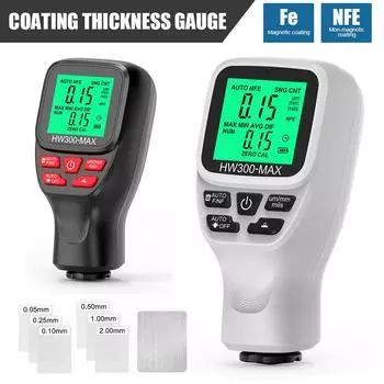 Толщиномер покрытия 0-2000um Автомобильная пленка лакокрасочного покрытия Автоматический толщиномер Тестер толщины автомобильной краски HW300-MAX Высокая точность белый