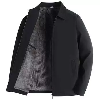Толстая бархатная куртка для мужчин на осень и зиму, новая куртка с лацканами для мужчин среднего и пожилого возраста, теплая зимняя куртка для папы M чёрный