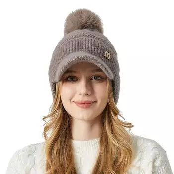 Толстая бейсбольная кепка с защитой ушей из кроличьего меха, женская зимняя уличная вязаная шапка для езды на велосипеде чёрный