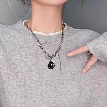 Толстая цепочка с улыбкой, ожерелье для пары, женская новая модная толстовка в стиле хип-хоп, цепочка на ключицы, ювелирные аксессуары