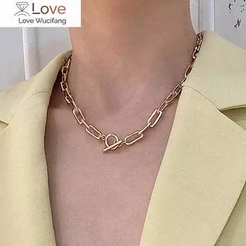 Толстая цепочка с застежкой-тогл, золотые ожерелья, смешанные связанные круговые ожерелья для женщин, минималистичное колье-чокер, ювелирные изделия