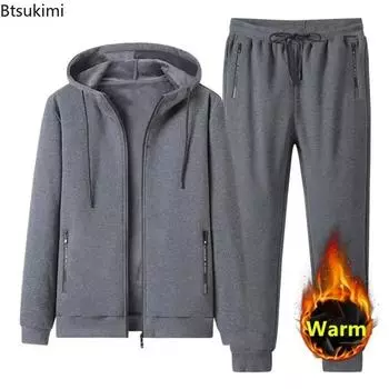 Толстая флисовая куртка + брюки, комплект из 2 предметов, мужской зимний спортивный костюм, черные, красные, серые комплекты, толстовки с капюшоном, повседневные теплые толстовки с капюшоном + брюки 6XL