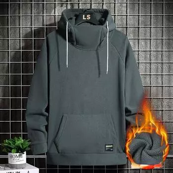 Толстая флисовая толстовка, мужская осенне-зимняя водолазка, ветрозащитная толстовка в стиле хип-хоп, мужская одежда, топы, повседневные M хаки