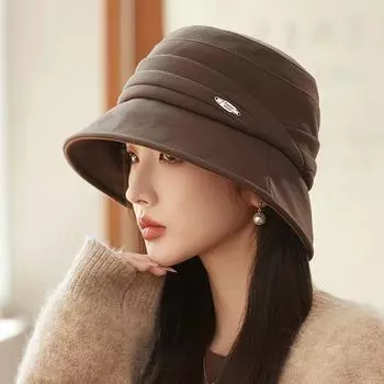 Толстая хлопковая шапка-тазик, женская теплая рыбацкая шапка чёрный