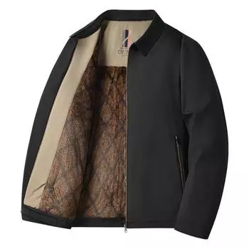 Толстая куртка для мужчин среднего возраста, зимнее пальто с флисовой курткой для людей среднего и пожилого возраста XXXXL чёрный