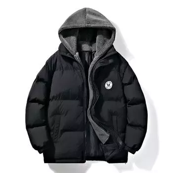 Толстая куртка из овечьей шерсти с капюшоном для пары и добавлением флиса, мужское зимнее хлопковое пальто, свободная повседневная куртка Bread XXXXL чёрный