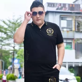 Толстая мужская футболка больших размеров, летняя свободная рубашка-поло с короткими рукавами, простая повседневная эластичная футболка из ледяного шелка 2XL чёрный