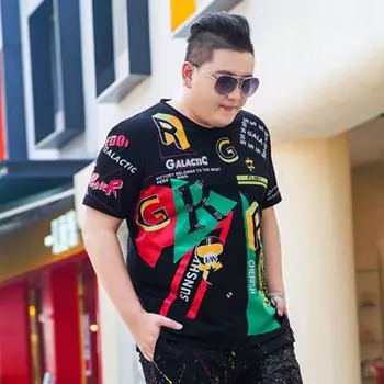 Толстая мужская футболка больших размеров с короткими рукавами, молодежная футболка с половиной рукавов с принтом Fat Man, верхняя летняя одежда XXXXXL 2XL чёрный