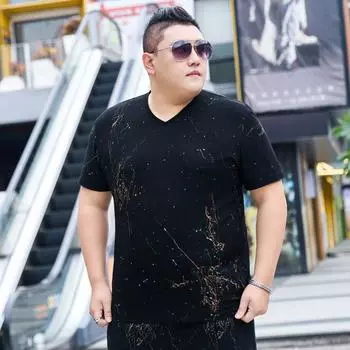 Толстая мужская футболка больших размеров с модным принтом и короткими рукавами, очень большая свободная футболка с половиной рукавов 2XL чёрный