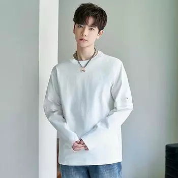 Толстая мужская футболка с круглым вырезом, топ с длинными рукавами, мужская поддельная двухкомпонентная основа с футболкой, свободный свитер, весна S