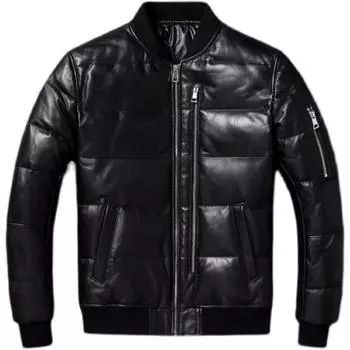 Толстая мужская кожаная куртка, теплое пуховое пальто, зимние пуховики, пальто из натуральной кожи, мужская одежда S чёрный