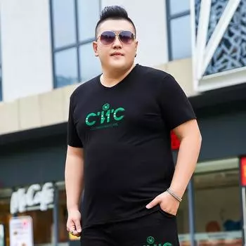 Толстая мужская рубашка больших размеров, свободная футболка с половиной рукава большого размера, свободная футболка большого размера Fat Man, очень большой топ 2XL чёрный