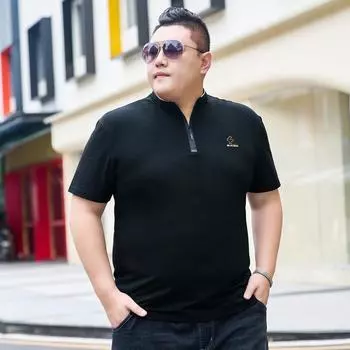 Толстая мужская толстая рубашка больших размеров с воротником-стойкой, свободная футболка Fat Man, простая модная рубашка-боди, топы большого размера, 195 ярдов 2XL чёрный