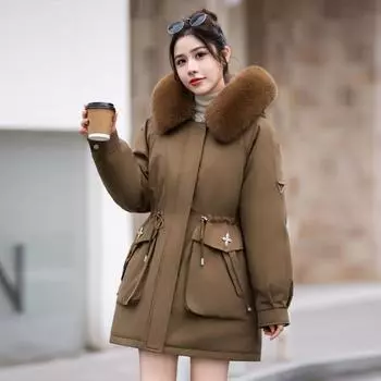 Толстая парка с капюшоном для женщин, теплая зимняя верхняя одежда куртка M белый