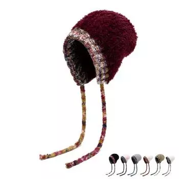 Толстая плюшевая флисовая шапка осень-зима женская вязаная шапка холодостойкая теплая защитная шерстяная шапка чёрный