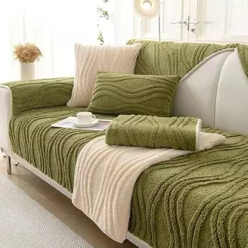 Толстая плюшевая подушка для дивана, противоскользящее диванное полотенце, зимнее утолщенное одеяло, однотонный чехол для дивана, трехмерный волнистый узор 70x70cm 1pcs