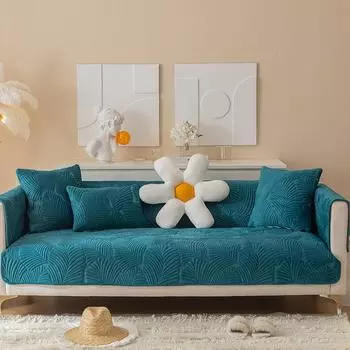 Толстая плюшевая подушка для дивана, высококачественная жаккардовая нескользящая комбинированная диванная полотенца, чехол для дивана, украшение для дома, гостиной 1/2/3/4 места 1 pc Pillowcase синий