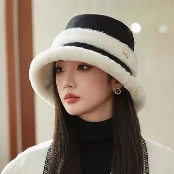 Толстая плюшевая рыболовная шапка с прострочкой, женская осенне-зимняя защитная теплая шапка с цветными блоками бежевый