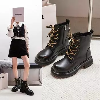 Толстая подошва 2024 года, новая осенне-зимняя женская обувь в стиле ретро, короткие ботинки в британском стиле для женщин 36 белый