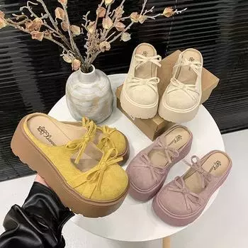 Толстая подошва Baotou полутапочки женские верхняя одежда весна и лето прилив с ленивым увеличением роста женская обувь модная женская обувь 35