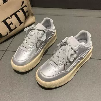 Толстая подошва Белые повседневные туфли Женские весенние новые стильные студенческие универсальные туфли с круглым носком Увеличенный каблук Niche Sports 35