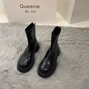 толстая подошва белые тонкие ботинки Martin женские туфли 2024 новые летние коричневые корейские маленькие ботильоны черные короткие ботинки 35 чёрный