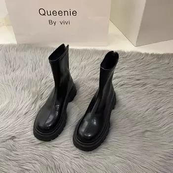 толстая подошва белые тонкие ботинки Martin женские туфли 2024 новые летние коричневые корейские маленькие ботильоны черные короткие ботинки 35 чёрный