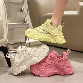 Толстая подошва, цветные винтажные туфли для папы, новые женские повседневные дышащие универсальные кроссовки для бега 35 чёрный