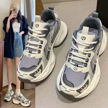 Толстая подошва Dad Shoes для женщин 2024 года Новые сетчатые дышащие повседневные спортивные туфли Легкие кроссовки Zapatillas Mujer 35 синий