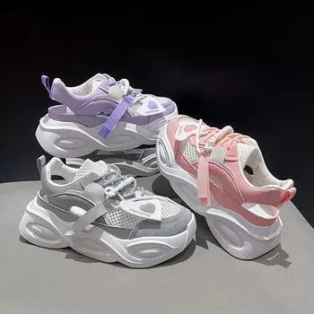 Толстая подошва Daddy Shoes Women 2025 New Summer Hong Kong Wind Small White Casual Shoes Network Red Fried Street Sports Shoes 37 фиолетовый