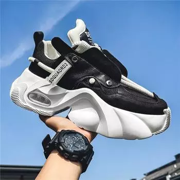 Толстая подошва дышащая повседневная обувь 2024 мода сто мужская обувь на открытом воздухе нескользящие удобные кроссовки для бега Hombres кроссовки 39 чёрный