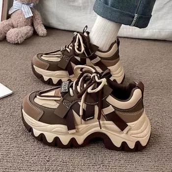 Толстая подошва Fried Street Dad Shoes Женская Осенняя Новая Мода Универсальная Спортивная Обувь Ins Fashion 35 темно-коричневого