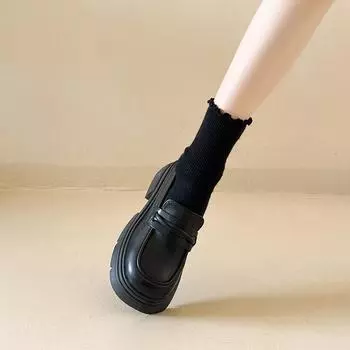 Толстая подошва грубая в британском стиле маленькие кожаные туфли женские на одну ногу стремя женские туфли одинарные туфли черные туфли Le Fu 35 коричневый