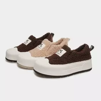 толстая подошва хлеб маленькие белые туфли женские бархатные теплые и утепленные осень и зима 2024 повседневные туфли для доски хлопковые туфли 35 коричневый