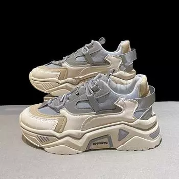 Толстая подошва и круглый носок Dad Shoes с сетчатой поверхностью для легкой нескользящей дышащей повседневной удобной обуви для сноуборда 35 бежевый