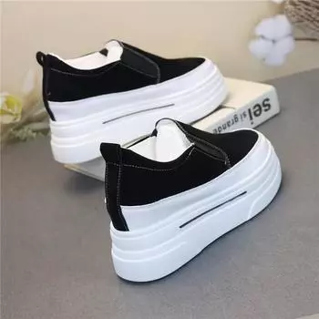 Толстая подошва из бисквита, увеличенная высота парусины, мокасины, одна нога, повседневные маленькие белые туфли для женщин 35 чёрный