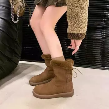 толстая подошва из плюша и хлопка зимние ботинки женская обувь 2024 новые осенне-зимние теплые короткие ботинки универсальные ботинки Martin 35 верблюд