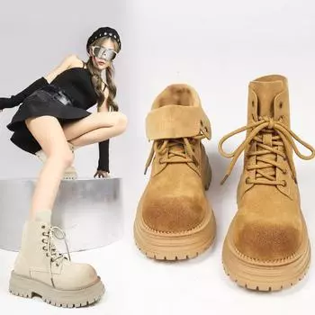 Толстая подошва Kicks Not Bad Rhubarb Boots Женские ботинки Осенние и летние одинарные ботинки Короткие ботинки Модные и удобные 35 хаки