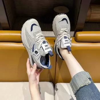 Толстая подошва корейской версии Match Color Daddy Shoes Women 2024 Весна и лето Новые повседневные спортивные женские туфли на среднем каблуке 35