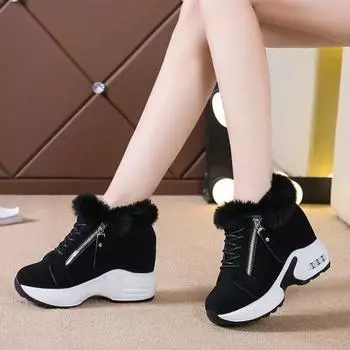 Толстая подошва кроссовки бренд теннис однотонный хлопок холст резина высокая пружина вулканизированный женские 35 чёрный