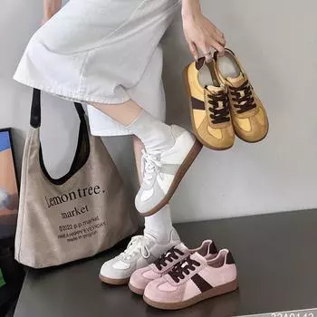 Толстая подошва кроссовки kapibara big head ретро немецкие кроссовки женская обувь 2025 новая спортивная и повседневная обувь с круглым носком на шнуровке бордовые туфли 35 жёлтый