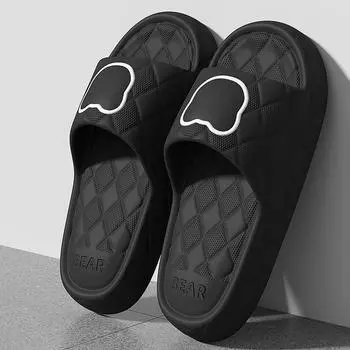 Толстая подошва летние пляжные шлепанцы мужские банные нескользящие тапочки большой размер 49 мягкие сандалии модные женские шлепанцы мультяшный медведь обувь 34-35 коричневый
