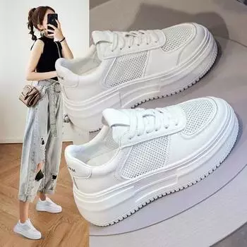 Толстая подошва маффин низ тренд износостойкий усиление ulzzang маленькие белые туфли повседневная обувь папины туфли на толстой подошве спортивная обувь женская 35 белый